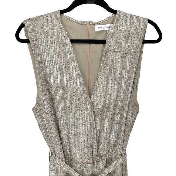 BISHOP + YOUNG JUMPSUIT Women's Size Large METALLIC SILVER Sleeveless Front Tie - Picture 2 of 7